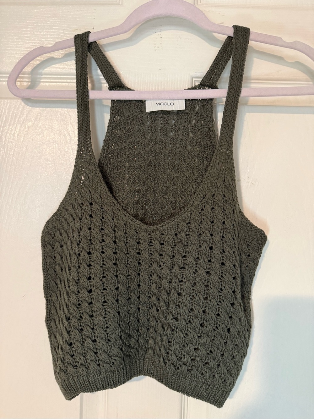 Vicolo crochet cropped Tank Top - Olive Green size S